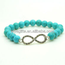 2013 turquoise 8MM Perles rondes Bracelet élastique en pierres précieuses avec Diamante 8 forme au milieu